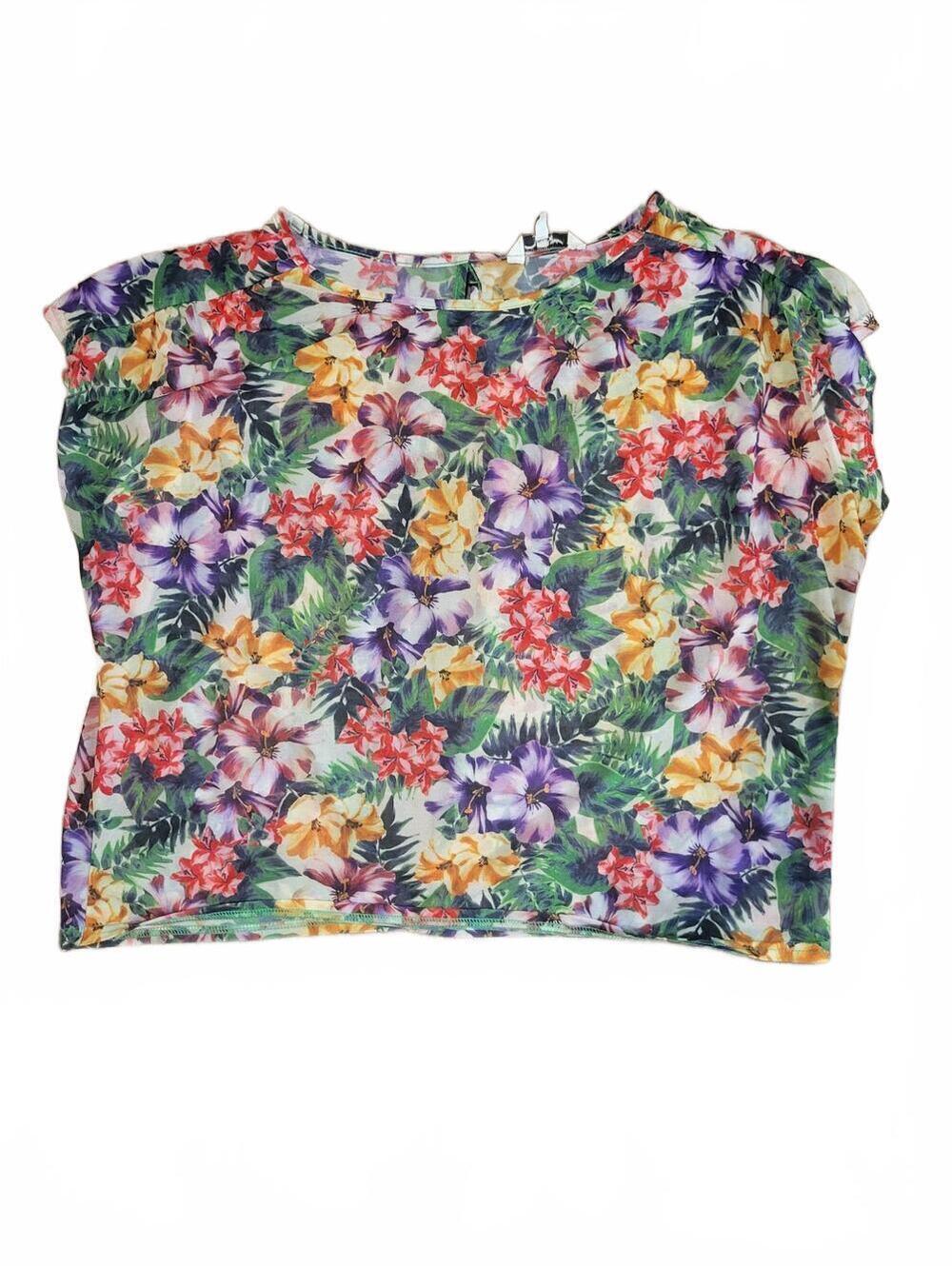 New Look Women's Floral Open Back Sheer Short Sleeve Blouse Size L